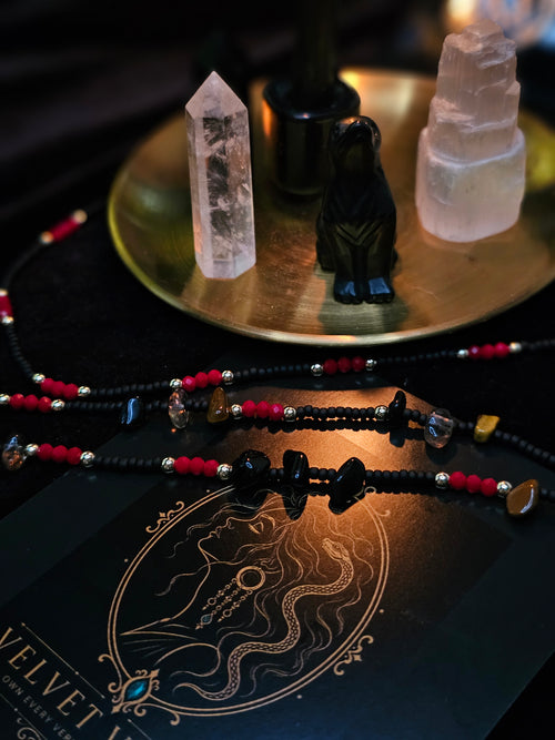 Obsidian Veil Ritual Waist Beads | Protection & Grounding