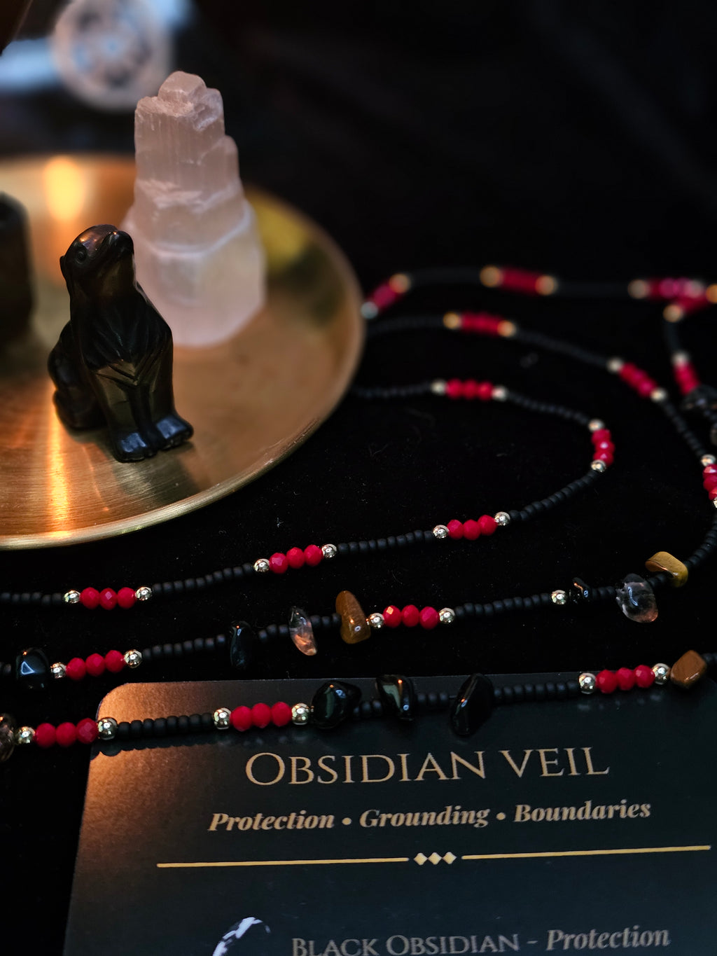 Obsidian Veil Ritual Waist Beads | Protection & Grounding